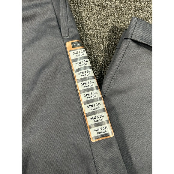 New Haggar Pants Men's 34x34 Gray Look Sharp Khaki Pleated‎ Cuffed Office Dress - Picture 4 of 7